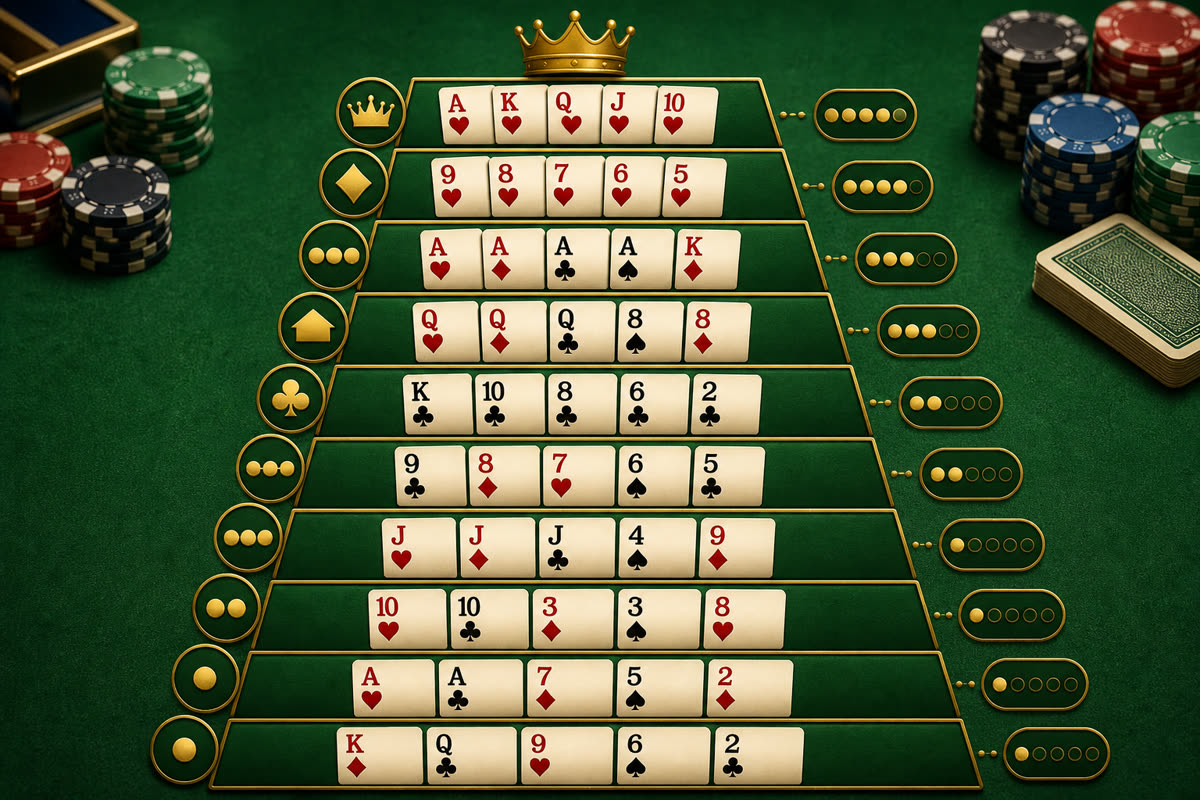 Poker hand combinations: full table with probabilities